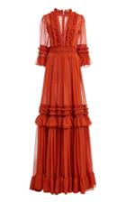 Moda Operandi Costarellos Shay Ruffled Lace-trimmed Silk Chiffon Gown