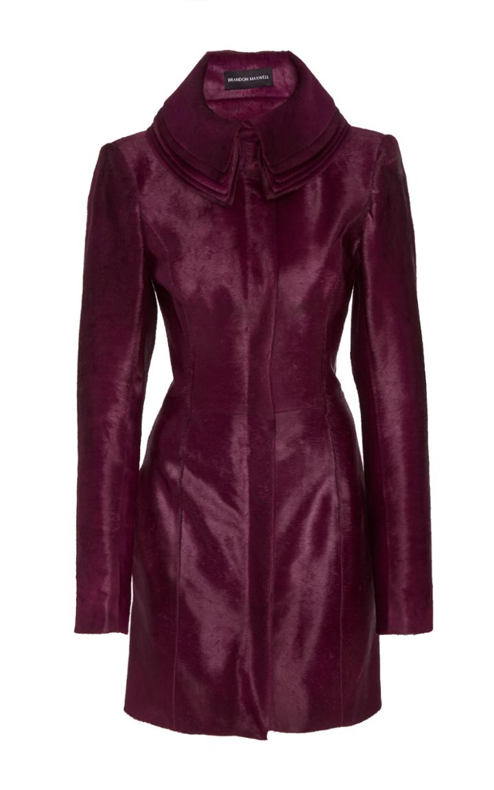 Brandon Maxwell Pony Hair Coat With Layered Collar