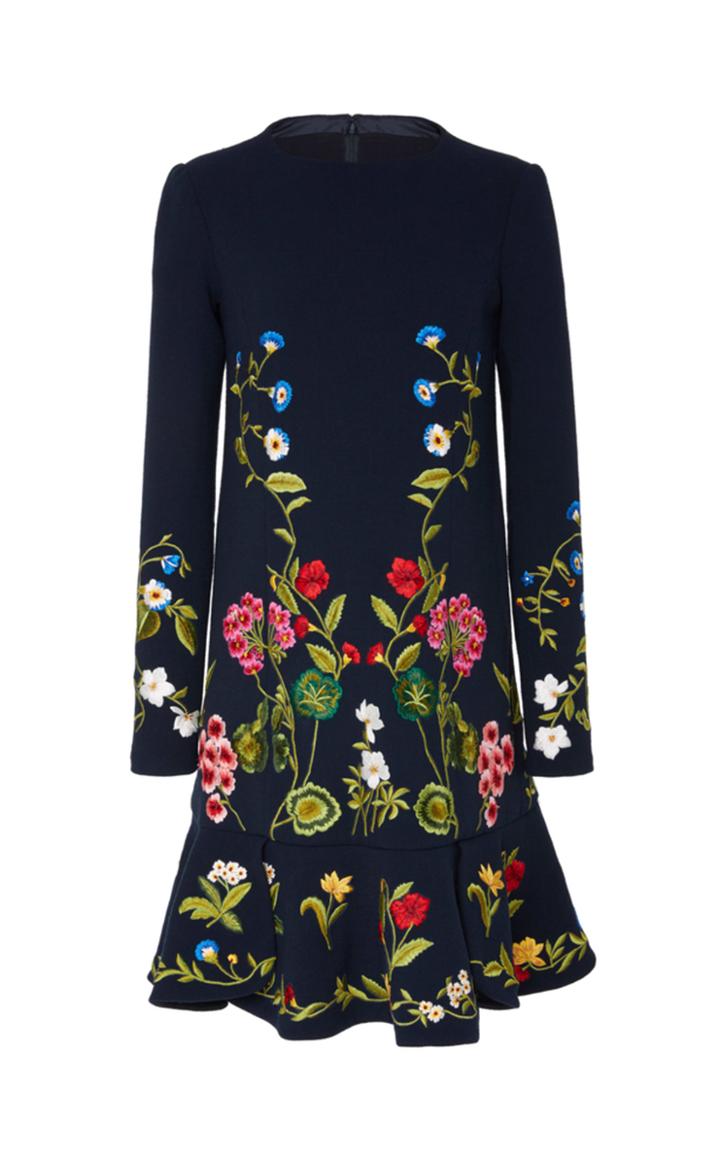Oscar De La Renta Long Sleeve Floral Dress