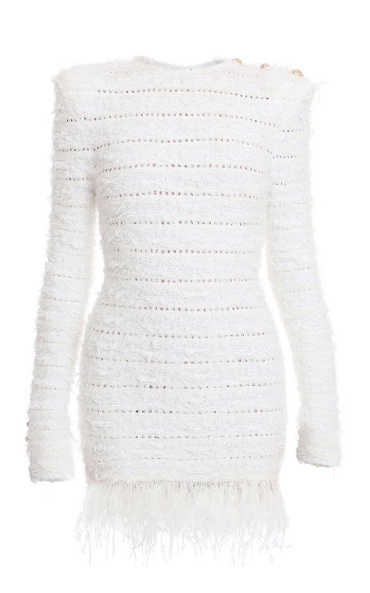 Balmain Feather-trim Pointelle Dress