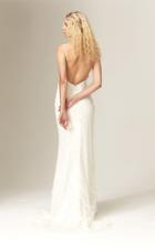 Savannah Miller Mariel Fitted V Neck Embroidered Crepe Gown With Train