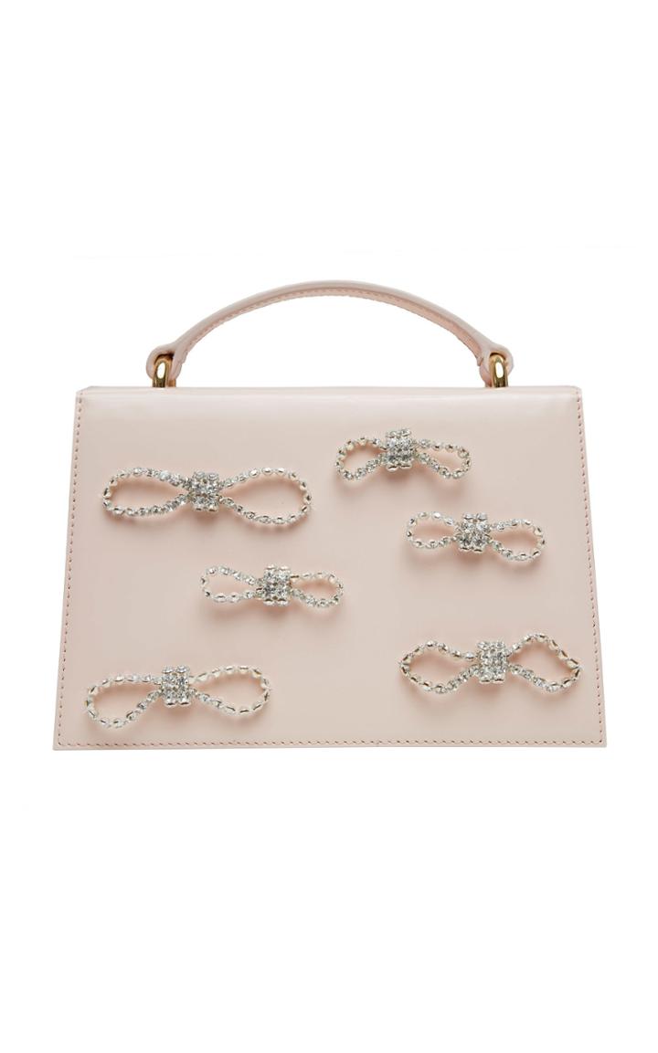 Moda Operandi Mach & Mach Crystal Bow Embellished Leather Top Handle Bag