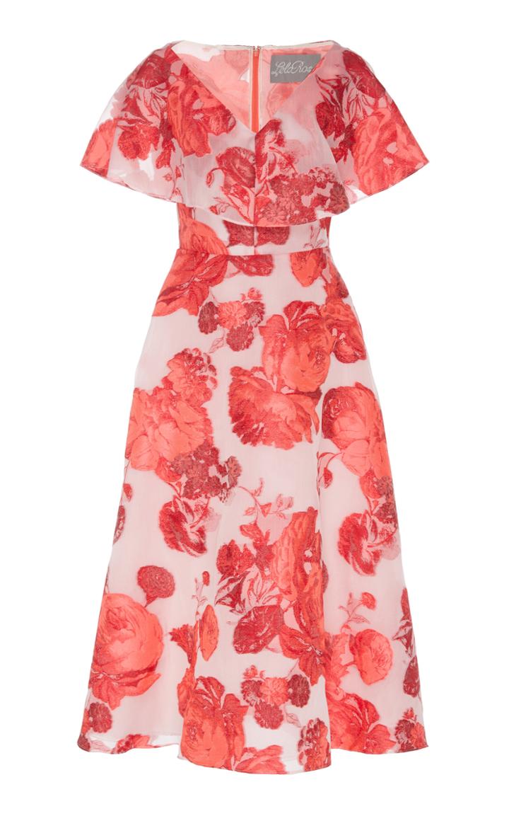 Lela Rose Floral-print Taffeta Cold-shoulder Dress