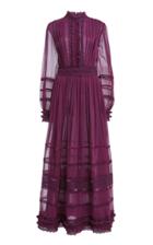 Moda Operandi Costarellos Gwyneth Lace-trimmed Pleated Silk Chiffon Maxi Dress