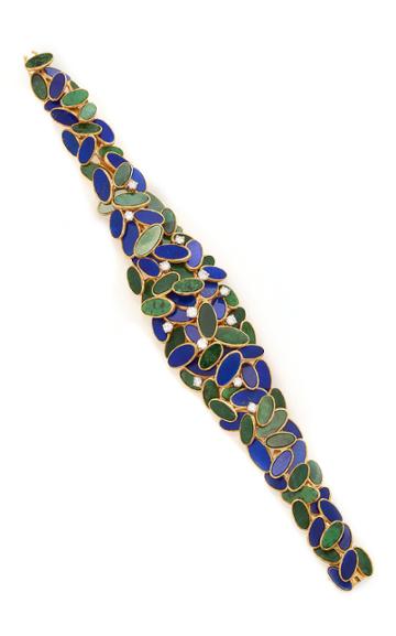 Mahnaz Collection Vintage Malachite Lapis Diamond & 18k Gold Bracelet