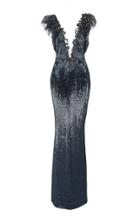 Marchesa Plunging Neck Embellished Column Gown