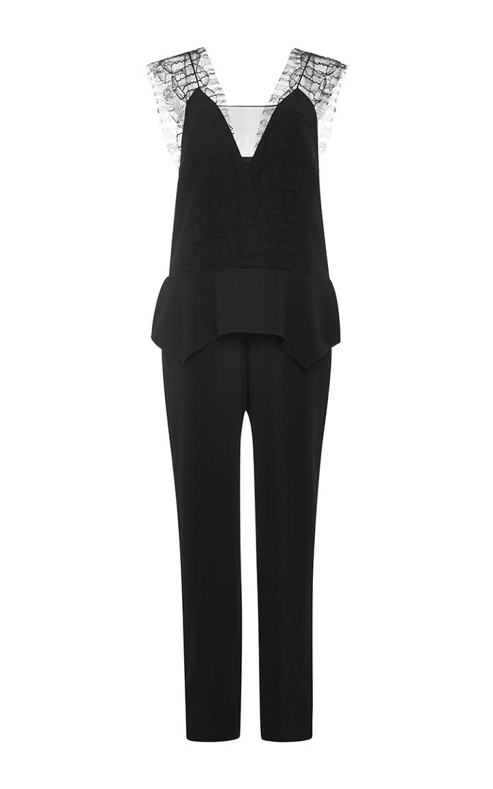 Thakoon Black Lace Strap Peplum Jumpsuit