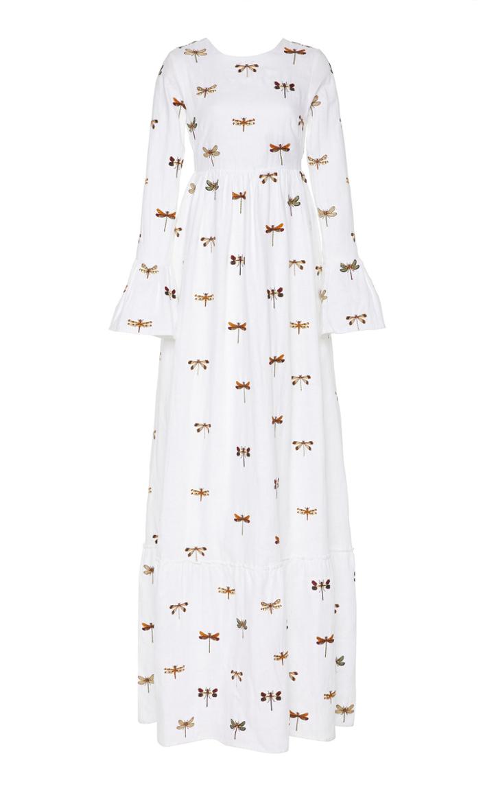 Agua By Agua Bendita Papaya Dragonfly Linen Maxi Dress