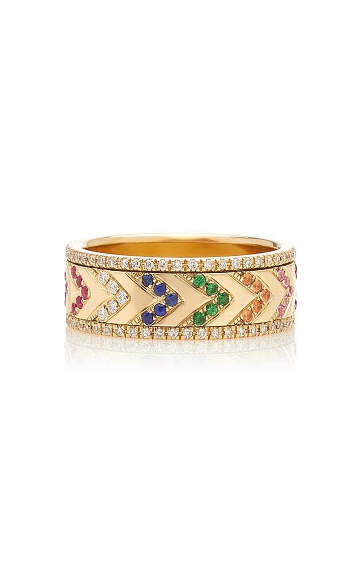 Ef Collection 14k Multi Diamond Rainbow Chevron Spinning Ring