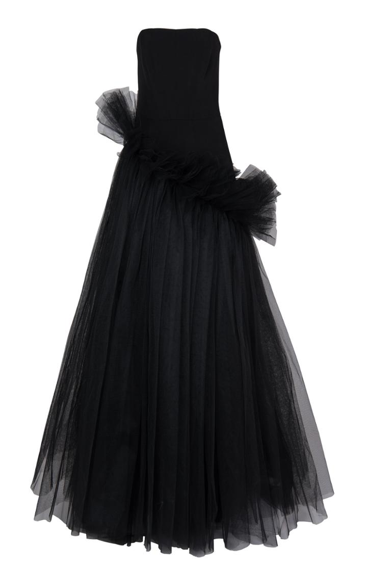 Bazza Alzouman Ivy Black Tulle Asymmetrical Gown