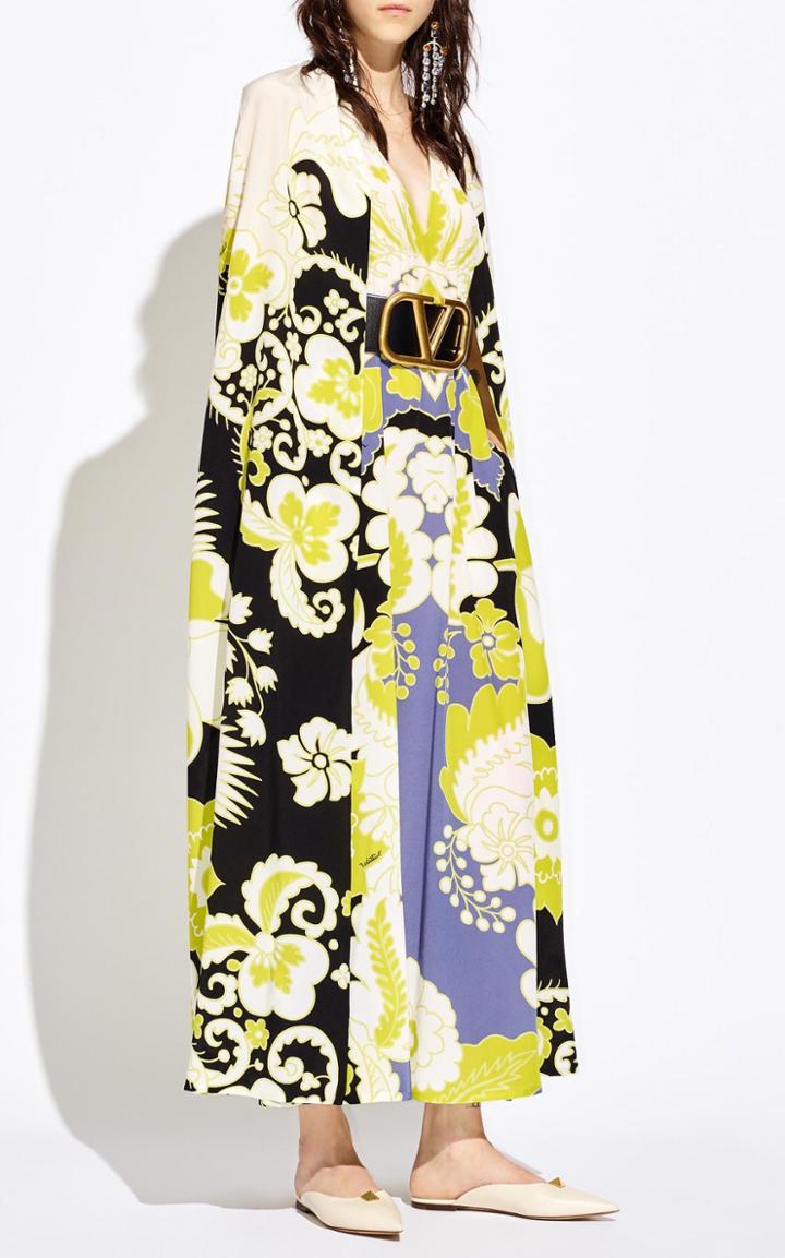 Moda Operandi Valentino Printed Silk Crepe De Chine Maxi Cape Dress