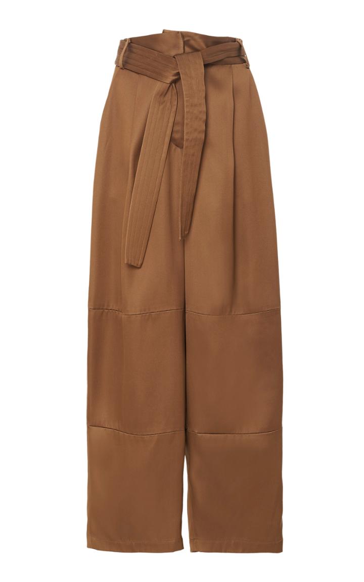 Sally Lapointe Belted Duchess Satin Wide-leg Pants
