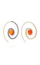 Noor Fares Spiral Moon Earrings In Yellow Gold With Carnelian & Diamonds