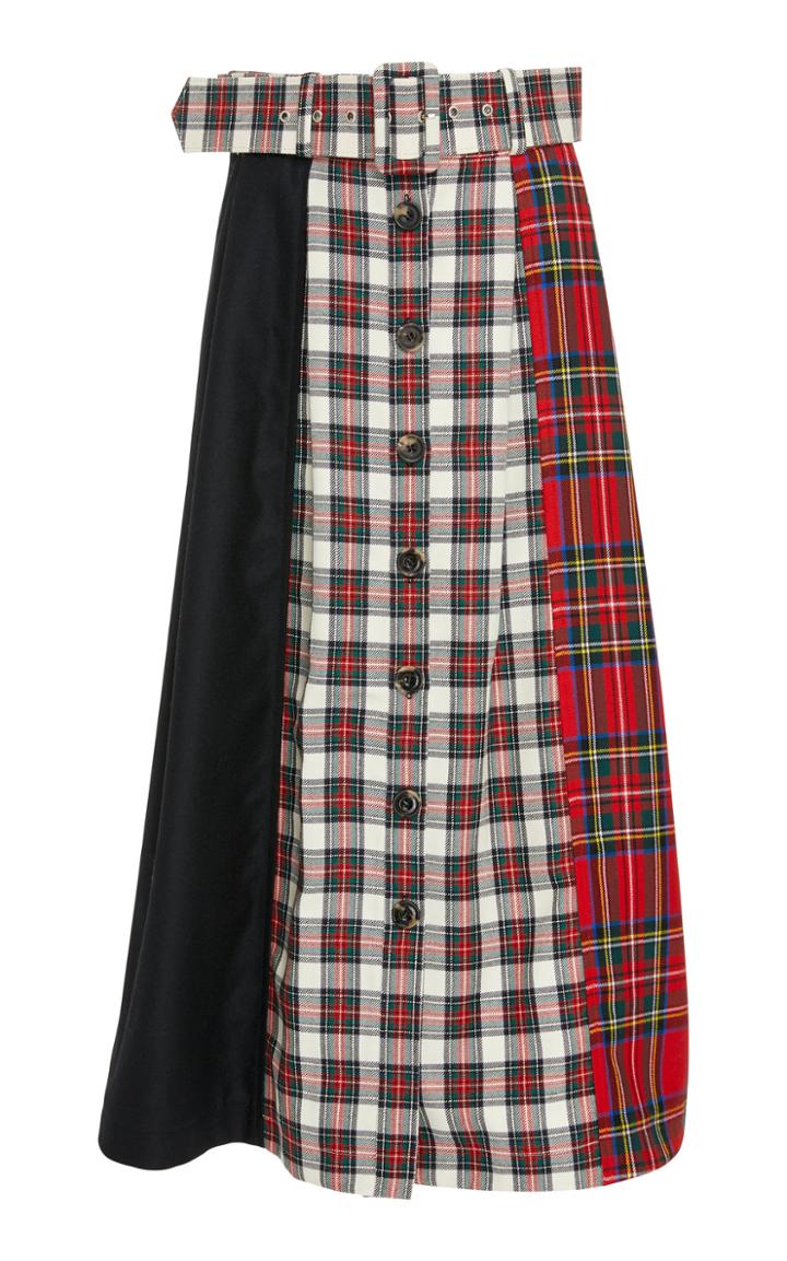 Isa Arfen Patchwork-effect Plaid And Tartan Midi Skirt
