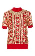 Naeem Khan Embellished Short Sleeve Top