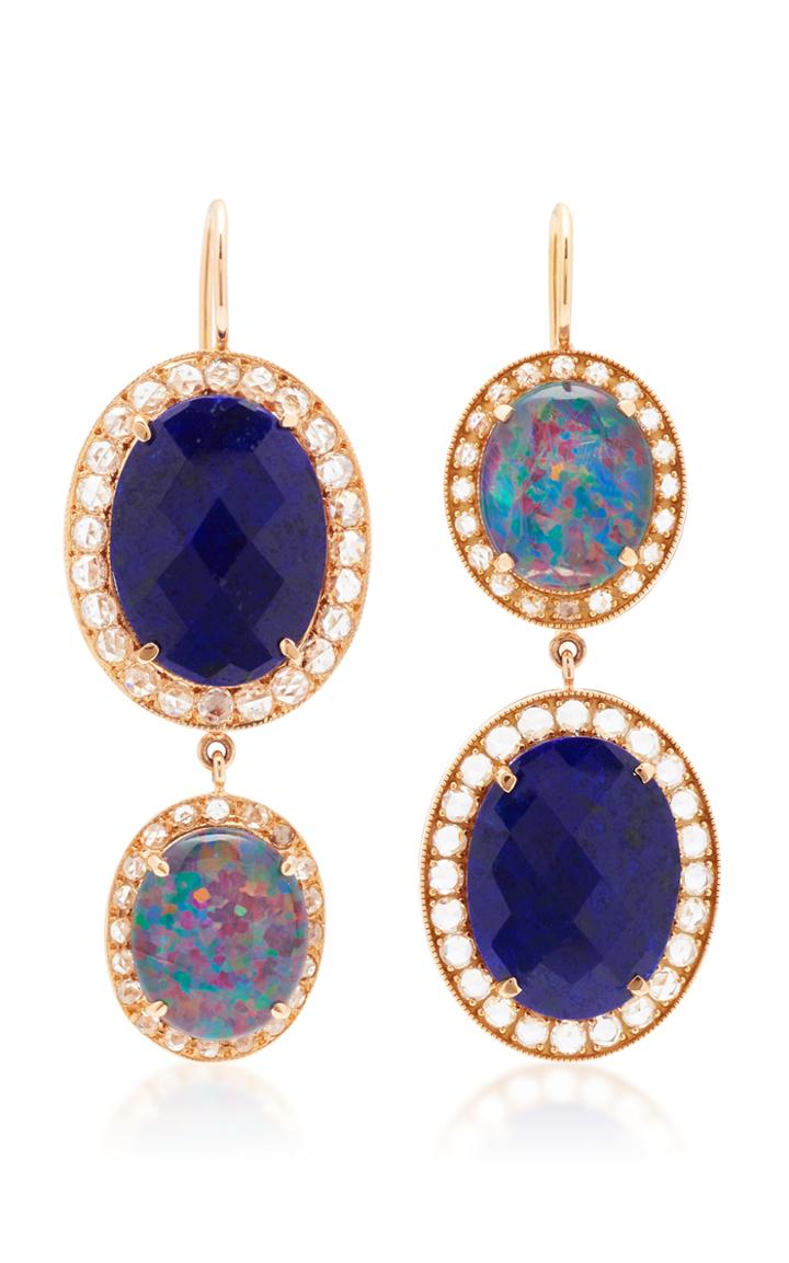 Andrea Fohrman Double Kats Opal & Lapis Diamond Earrings