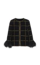 Moda Operandi Andrew Gn Feather-trimmed Check-detailed Wool Jacket