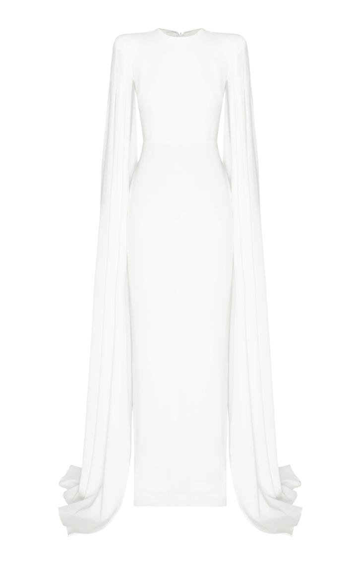 Moda Operandi Alex Perry Alder Satin Crepe Cape Sleeve Column Gown