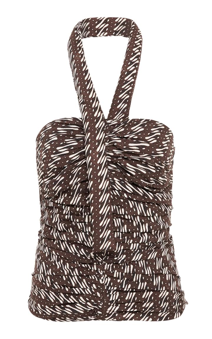 Moda Operandi Bassike Ruched Printed Cotton Halter-neck Top