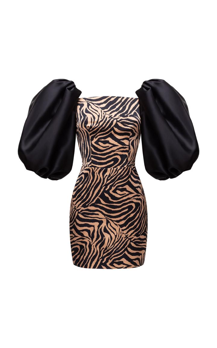 Moda Operandi Rasario Puff-sleeve Zebra-print Satin Mini Dress
