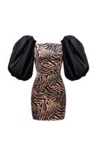 Moda Operandi Rasario Puff-sleeve Zebra-print Satin Mini Dress