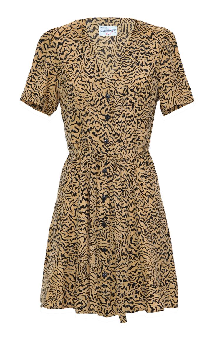 Hvn Rosemary Tiger-print Silk Mini Dress