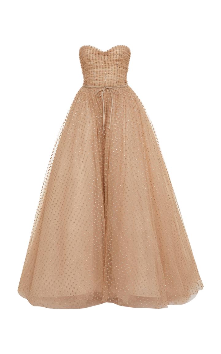 Monique Lhuillier Glitter Dot Tulle Strapless Ball Gown