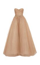 Monique Lhuillier Glitter Dot Tulle Strapless Ball Gown