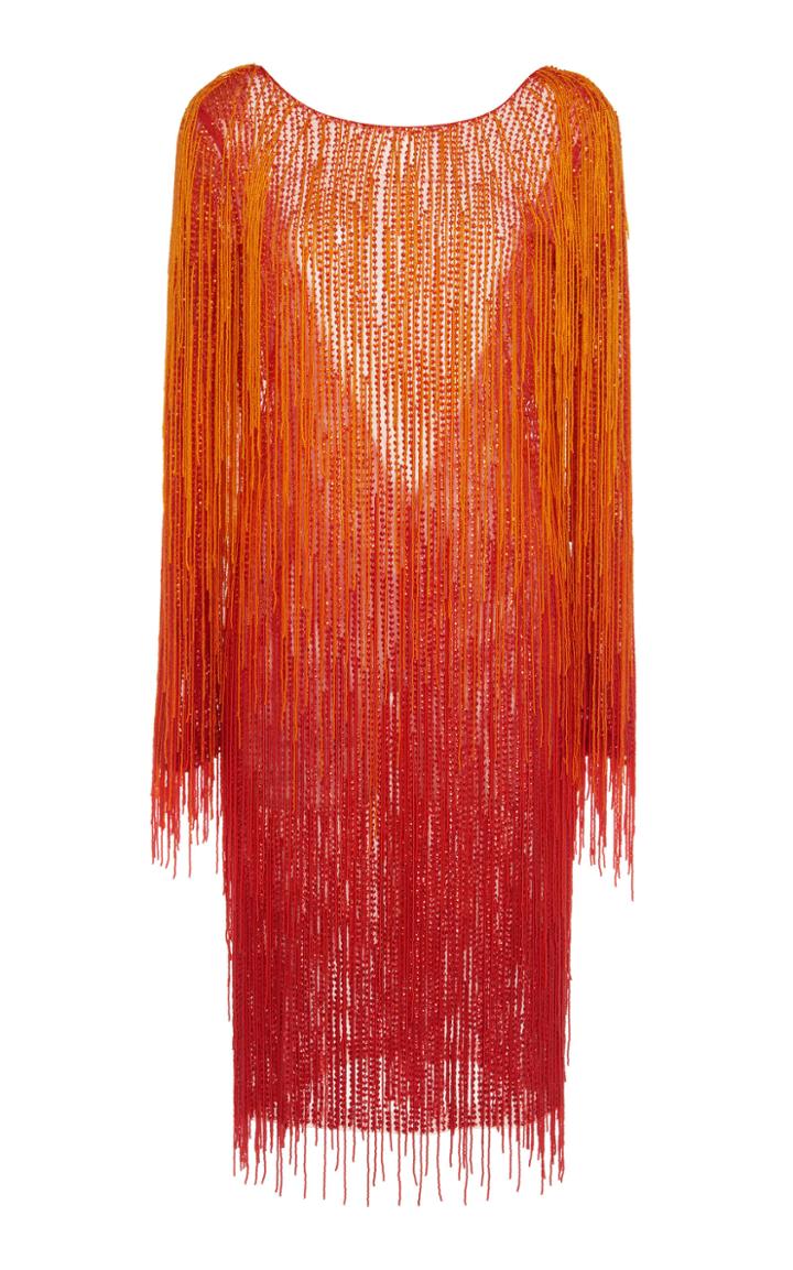 Alberta Ferretti Ombre Tulle Fringe Dress