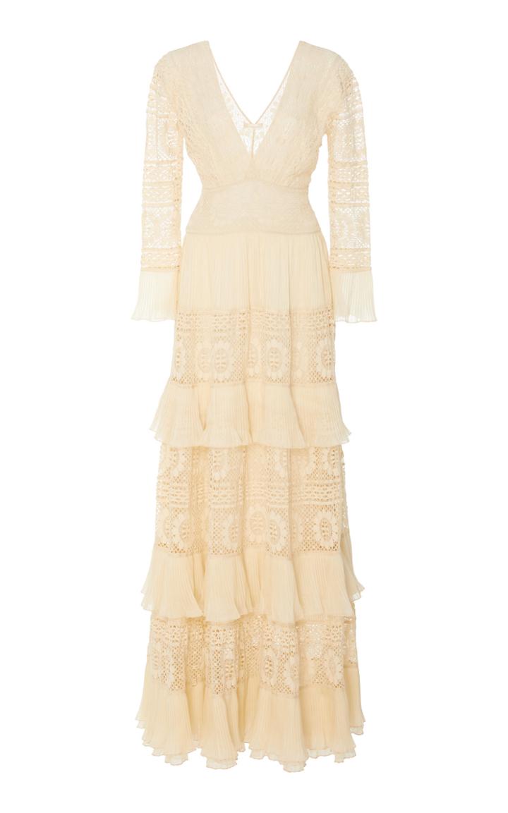 Moda Operandi Loveshackfancy Lennon Deep V-neck Maxi Lace Overlay Dress Size: 00