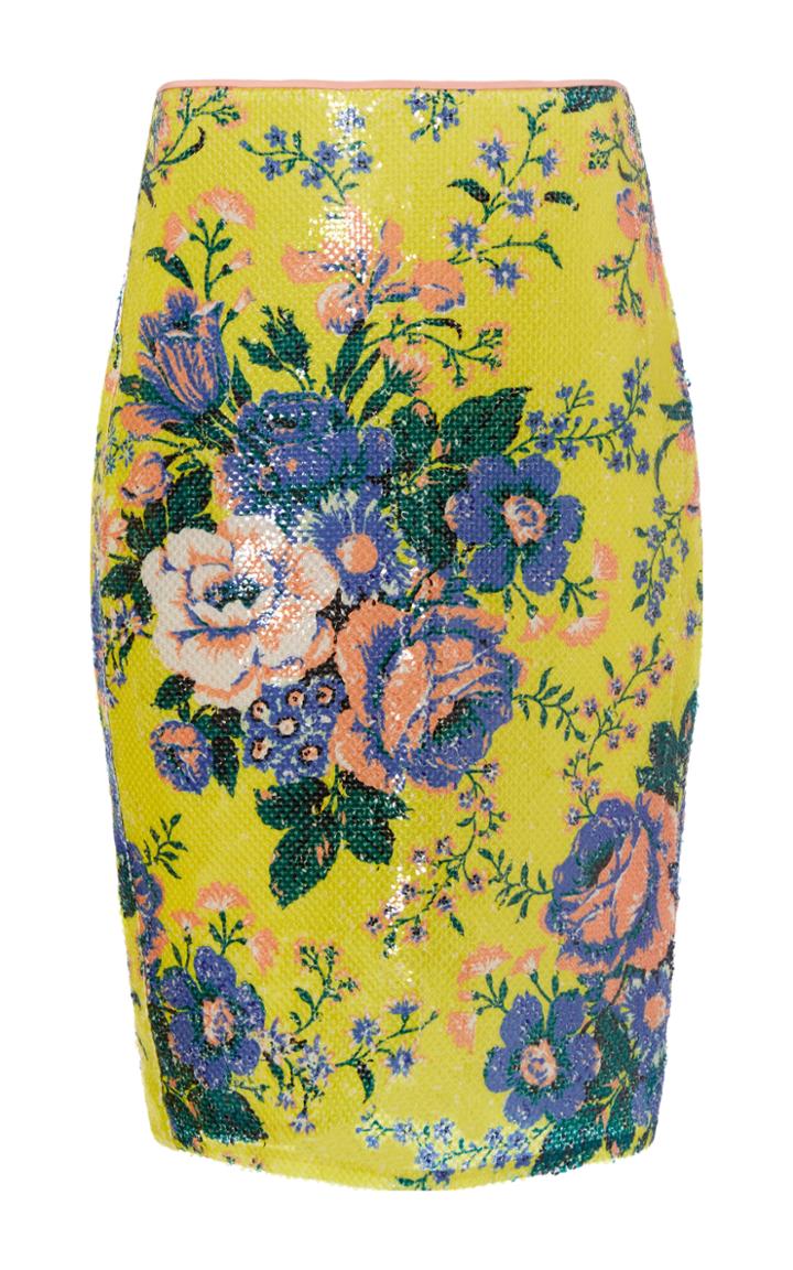 Diane Von Furstenberg Floral-print Sequin Pencil Skirt