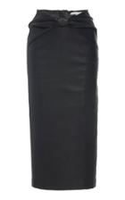Veronica Beard Carlyn Bow-front Leather Pencil Midi Skirt