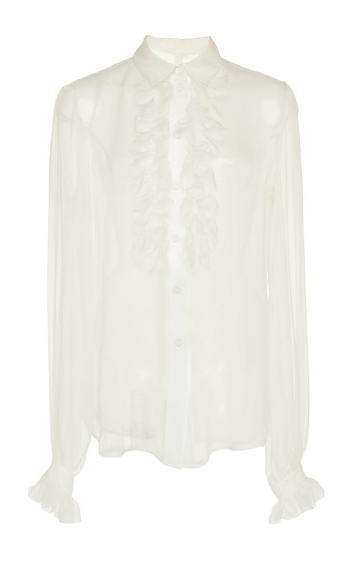 Alberta Ferretti Chiffon Ruffle Front Blouse