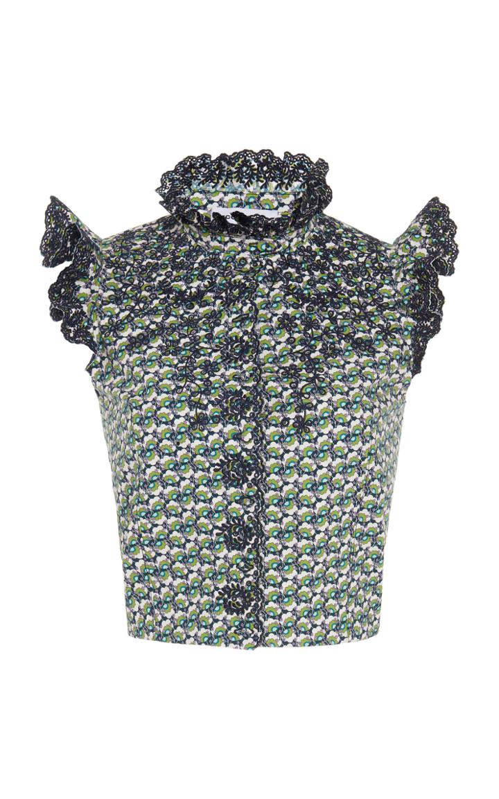 Moda Operandi Paco Rabanne Embroidered Floral-print Cotton Top Size: 36