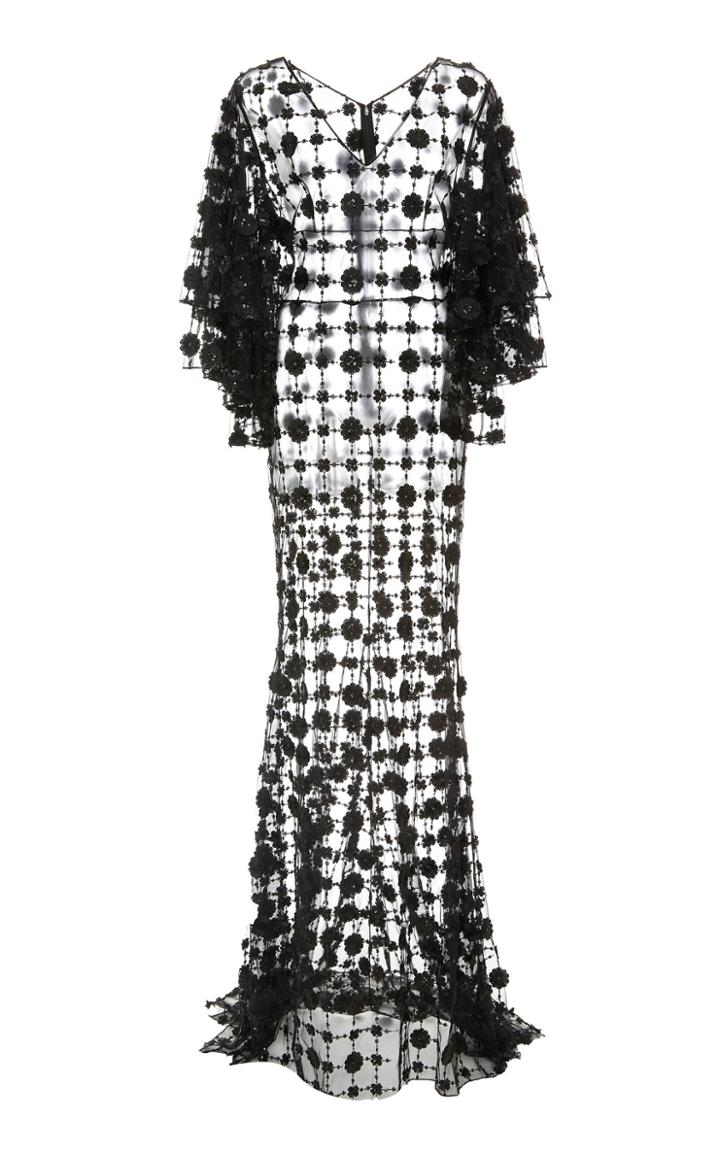 Christian Siriano Floral Sequin Dolman Gown
