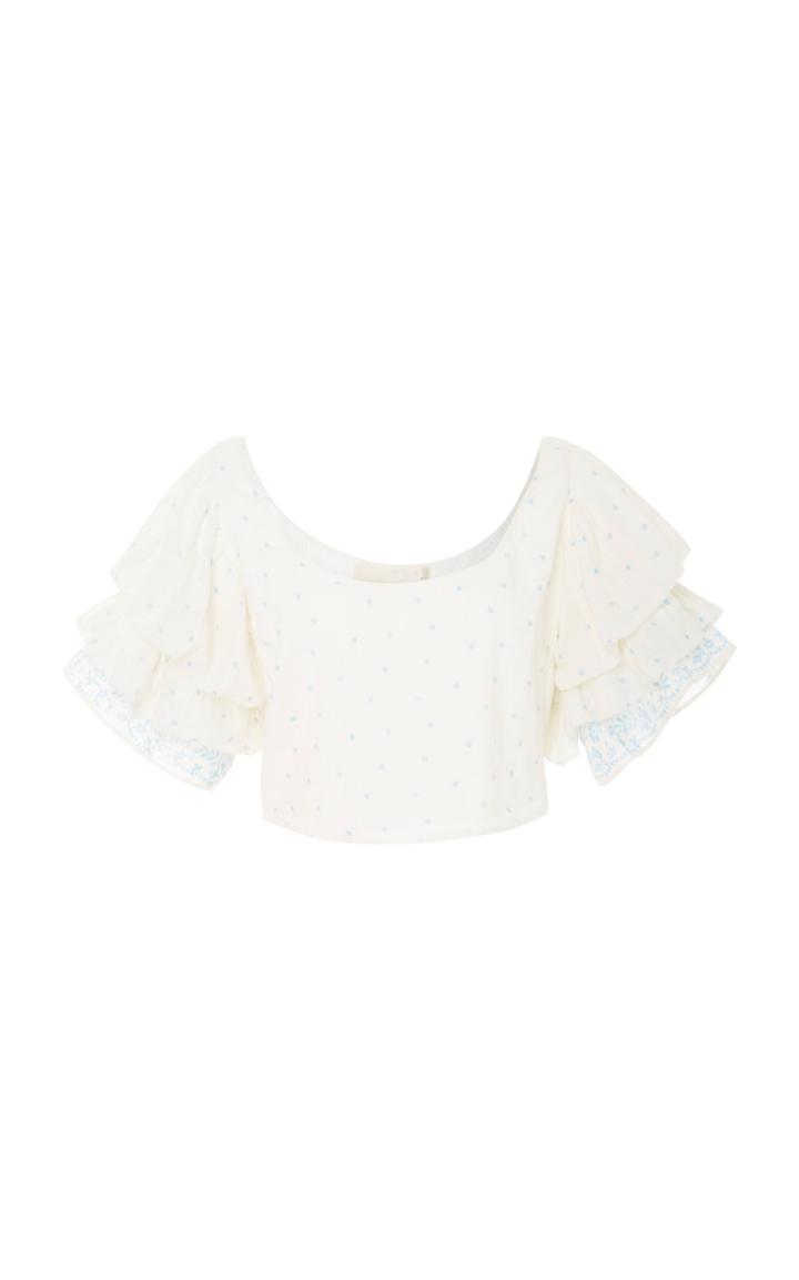Loveshackfancy Christine Ruffle Sleeve Crop Top