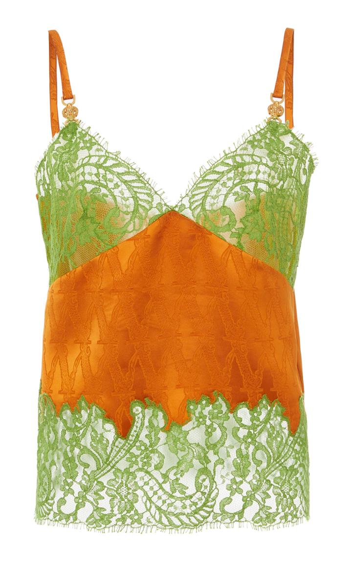 Versace Lace-paneled Silk Top