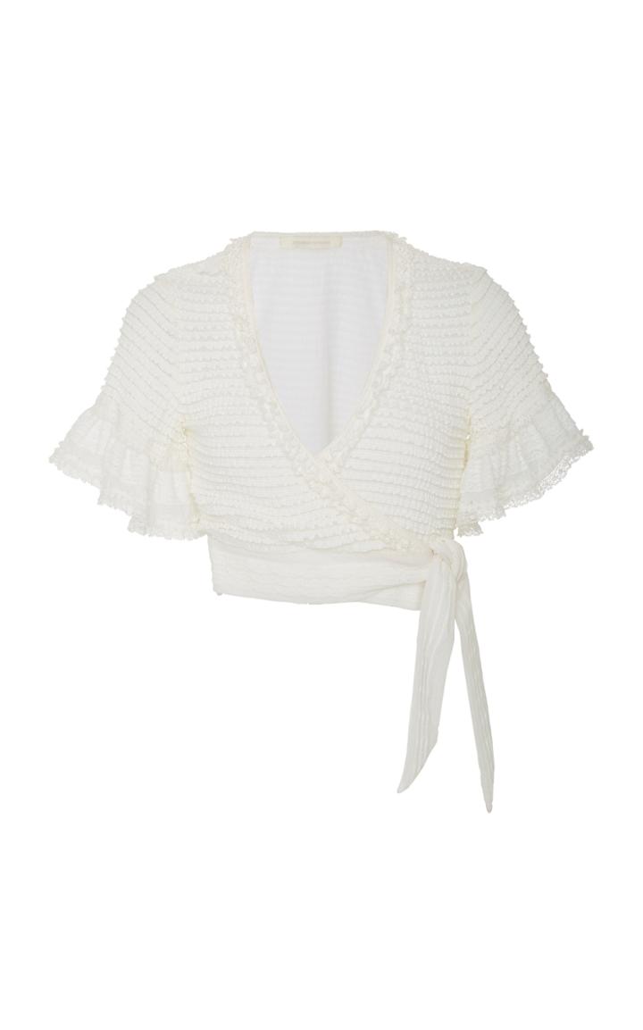 Jonathan Simkhai Ruffled Cropped Knitted Wrap Top