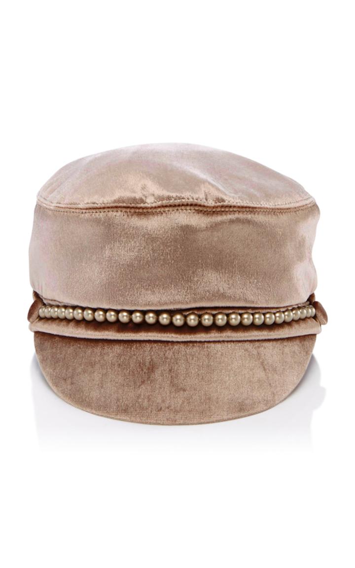 Eugenia Kim Elyse Pearl Embellished Luster Champagne Woven Cap