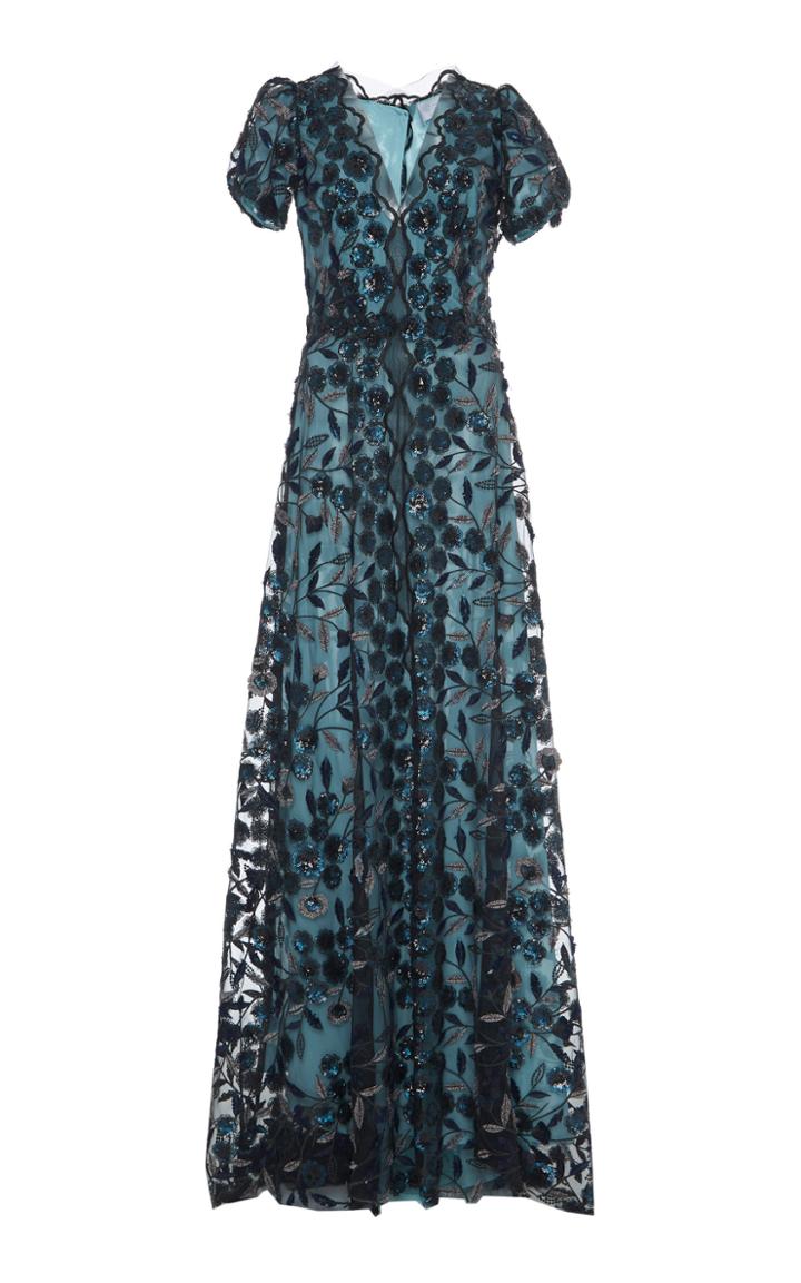 Luisa Beccaria Embellished Organza Sequin Gown