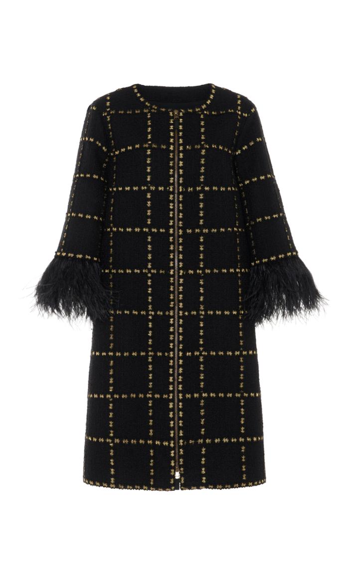 Moda Operandi Andrew Gn Feather-trimmed Check-detailed Wool Coat