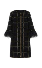 Moda Operandi Andrew Gn Feather-trimmed Check-detailed Wool Coat