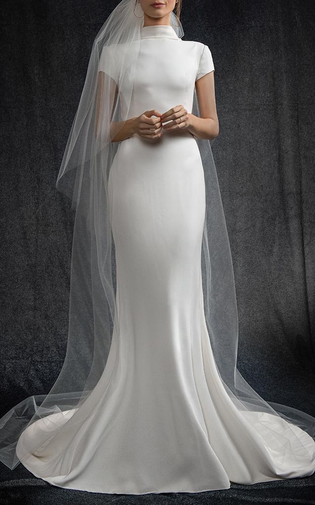 Elizabeth Kennedy Bridal High Neck Cap Sleeve Gown
