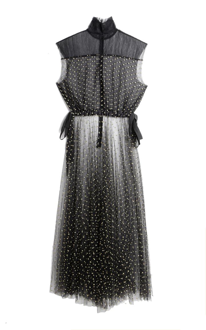 Saptodjojokartiko Black High Neck Dots Dress With Drawstring