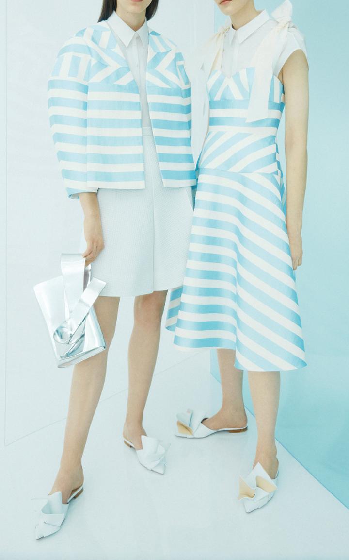 Delpozo Tulle Collar Poplin Long Sleeve Shirt