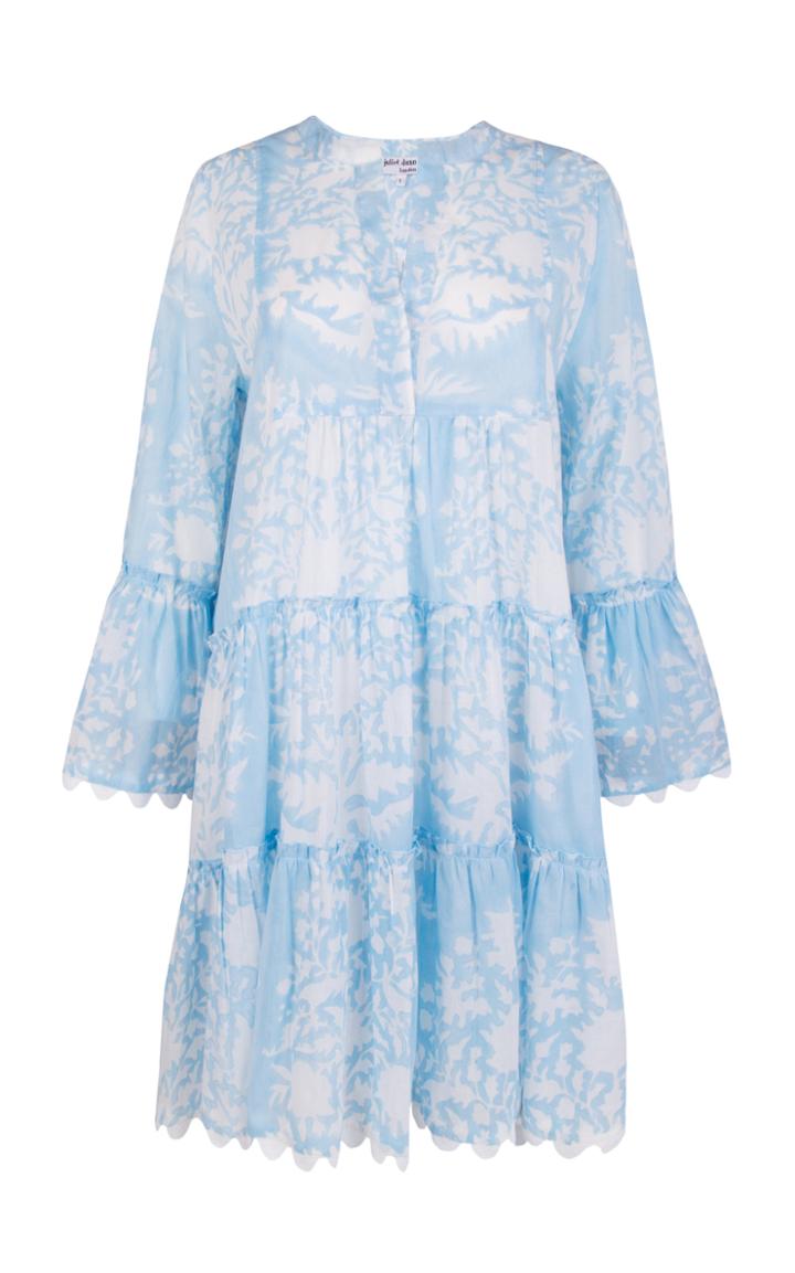 Moda Operandi Juliet Dunn Flared Sleeve Dress In Blue Palladio Print