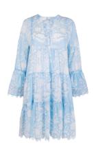 Moda Operandi Juliet Dunn Flared Sleeve Dress In Blue Palladio Print