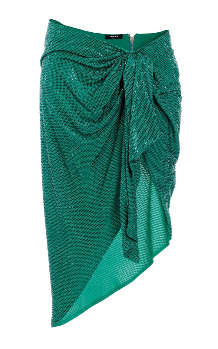 Moda Operandi Balmain Crystal-embellished Pareo-style Skirt Size: 38