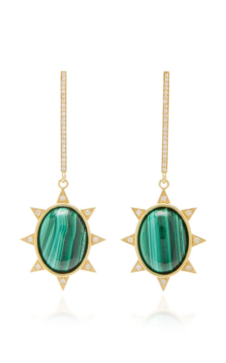 M.spalten 18k Gold Malachite And Diamond Earrings