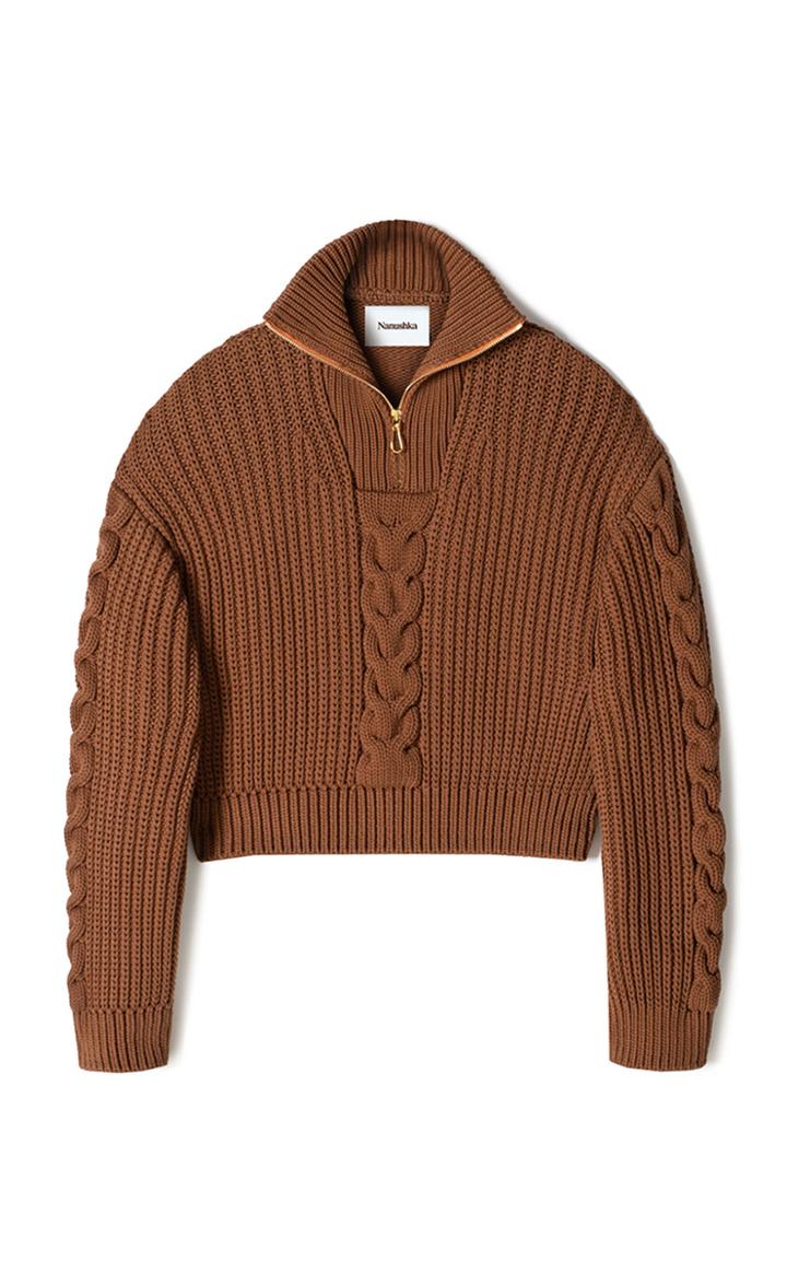 Moda Operandi Nanushka Eria Cable-knit Cotton-blend Cropped Sweater